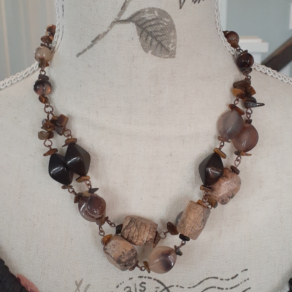 & Vintage polished stone double necklace